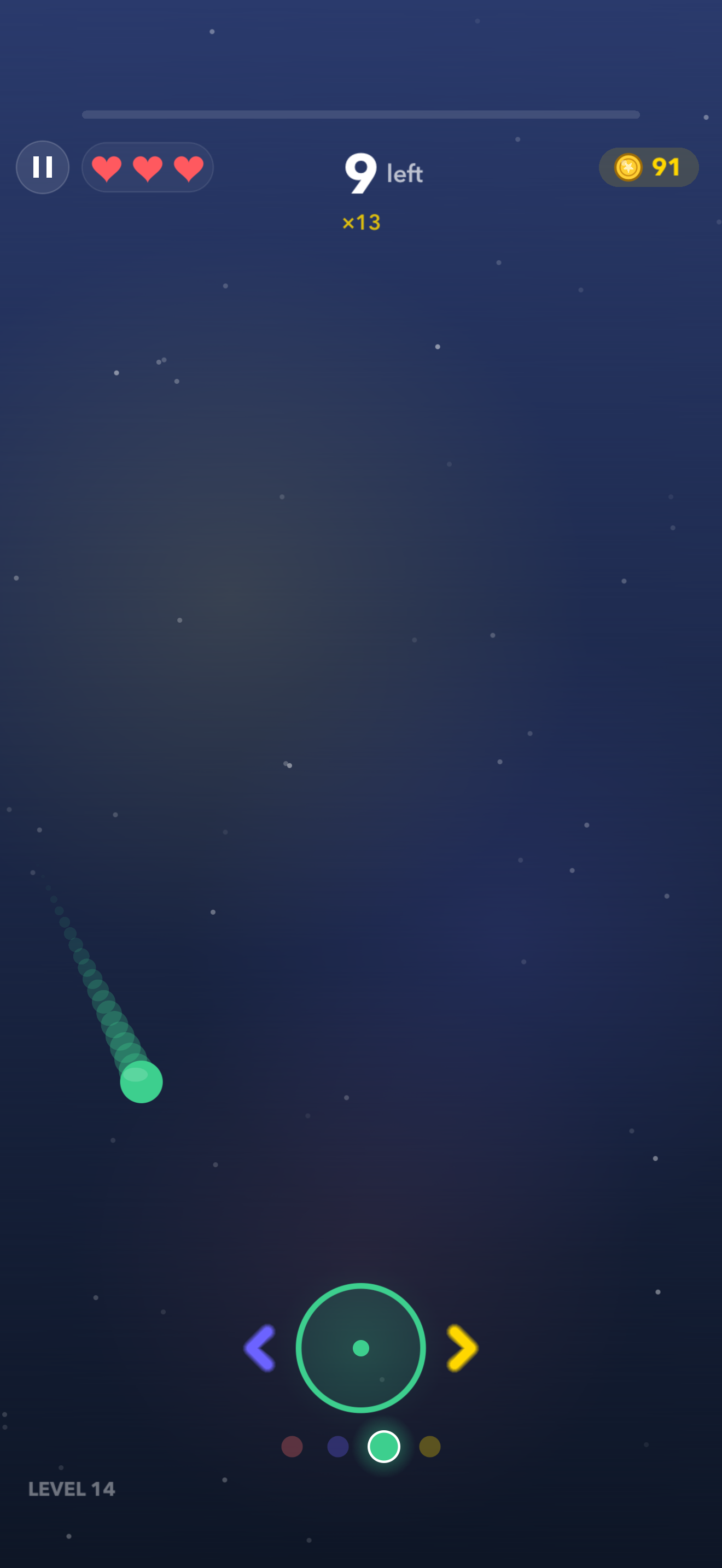 Hue Bounce gameplay, matching a green ball